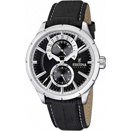 Festina Retro Læderrem Multifunktion Black Dial Quartz F16573-3 herreur