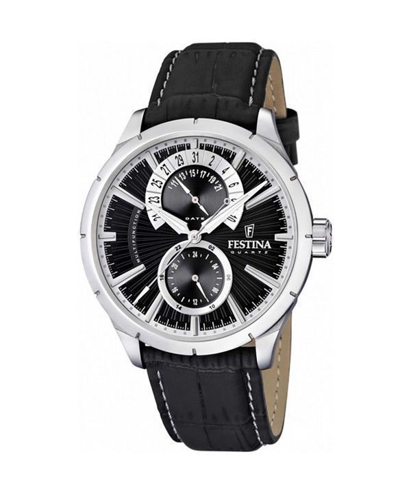 Festina Retro Læderrem Multifunktion Black Dial Quartz F16573-3 herreur