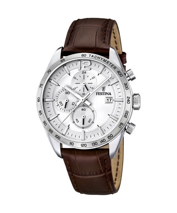 Festina Timeless Chronograph Læderrem Silver Dial Quartz F16760-1 herreur