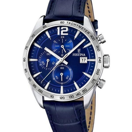 Festina Timeless Chronograph Læderrem Blue Dial Quartz F16760-3 herreur