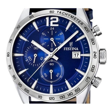 Festina Timeless Chronograph Læderrem Blue Dial Quartz F16760-3 herreur