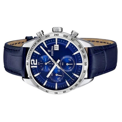 Festina Timeless Chronograph Læderrem Blue Dial Quartz F16760-3 herreur