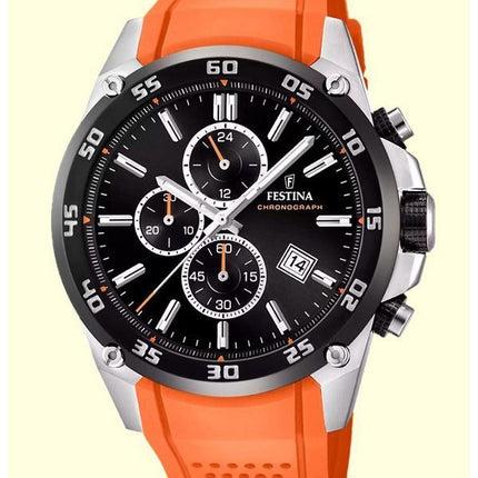 Festina The Originals Chronograph Orange gummirem Black Dial Quartz F20330-4 100M herreur