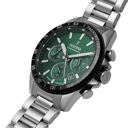 Festina tidløs kronograf rustfrit stål grøn urskive Quartz F20560-4 100M herreur