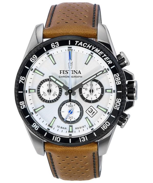 Festina Timeless Chronograph Læderrem White Dial F20561-1 F205611 100M herreur