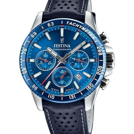 Festina Timeless Chronograph Læderrem Blue Dial Quartz F20561-3 100M herreur