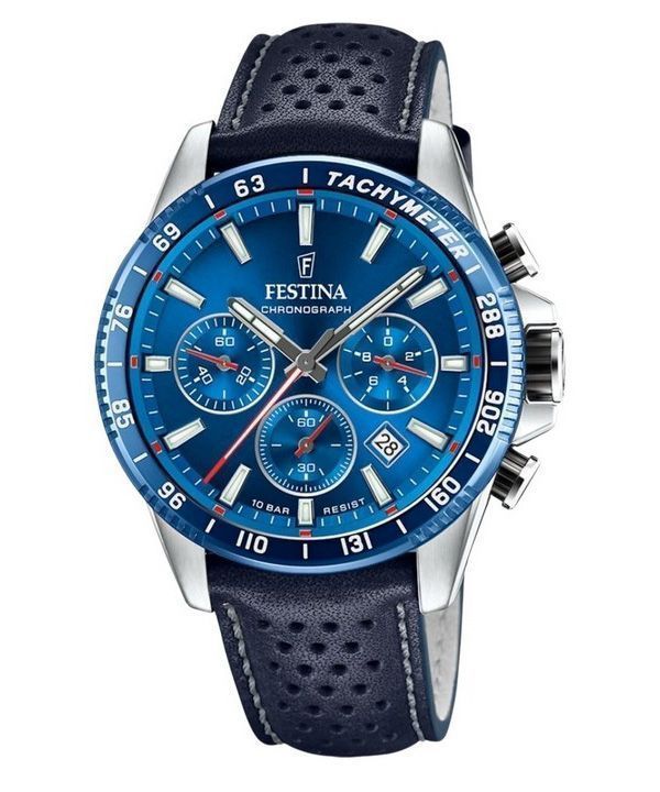 Festina Timeless Chronograph Læderrem Blue Dial Quartz F20561-3 100M herreur