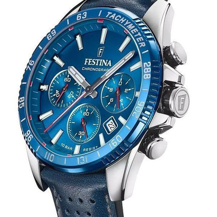 Festina Timeless Chronograph Læderrem Blue Dial Quartz F20561-3 100M herreur