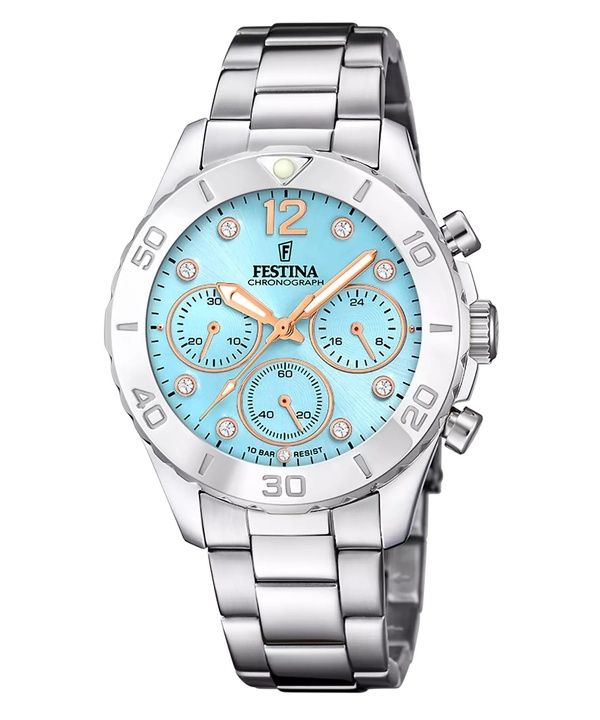 Festina Boyfriend Chronograph Crystal Accents Blue Dial Quartz F20603-4 100M dameur