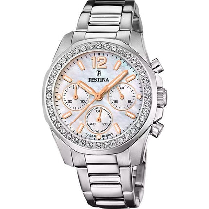 Festina Rainbow Chronograph Crystal Accents Mother Of Pearl Dial Quartz F20606-1 100M dameur