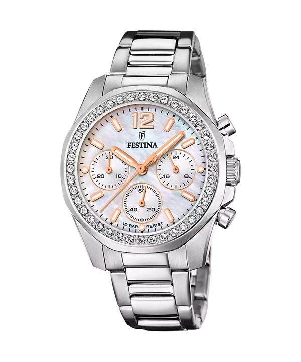 Festina Rainbow Chronograph Crystal Accents Mother Of Pearl Dial Quartz F20606-1 100M dameur