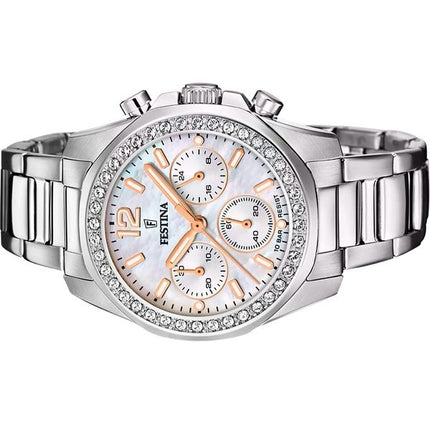 Festina Rainbow Chronograph Crystal Accents Mother Of Pearl Dial Quartz F20606-1 100M dameur