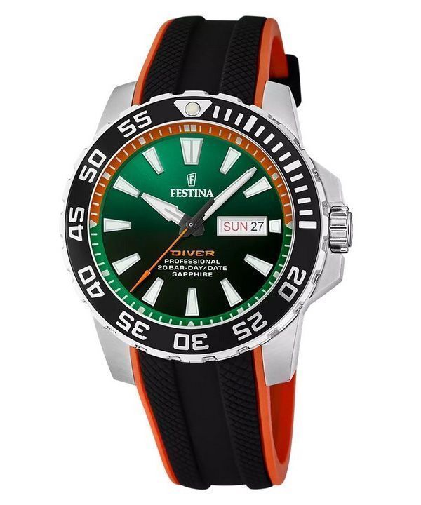 Festina The Originals gummistrop Grøn skive Quartz Diver&#39,s F20662-2 200M herreur