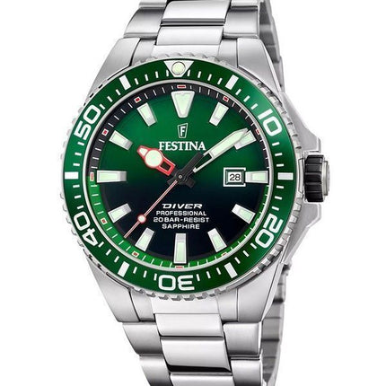 Festina The Originals Stainless Steel Green Dial Quartz Diver&#39,s F20663-2 200M herreur