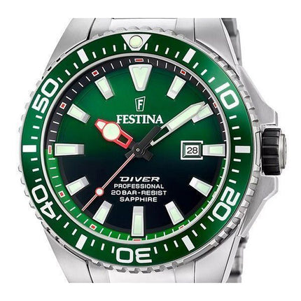 Festina The Originals Stainless Steel Green Dial Quartz Diver&#39,s F20663-2 200M herreur