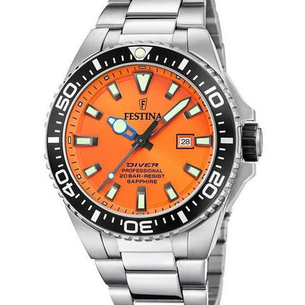 Festina Diver Rustfrit Stål Orange Urskive Quartz F20663-4 200M herreur