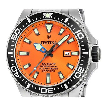 Festina Diver Rustfrit Stål Orange Urskive Quartz F20663-4 200M herreur