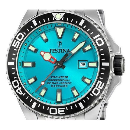 Festina Diver rustfrit stål turkis urskive Quartz F20663-5 200M herreur