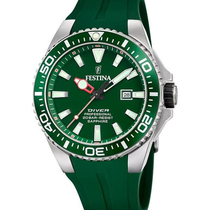 Festina The Originals gummistrop Grøn skive Quartz Diver&#39,s F20664-2 200M herreur