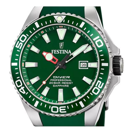 Festina The Originals gummistrop Grøn skive Quartz Diver&#39,s F20664-2 200M herreur