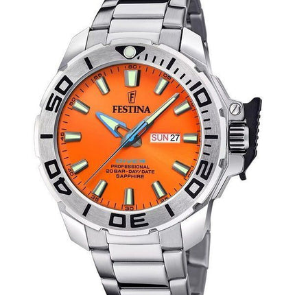 Festina The originals Stainless Steel Orange Dial Quartz Diver&#39,s F20665-5 200M herreur