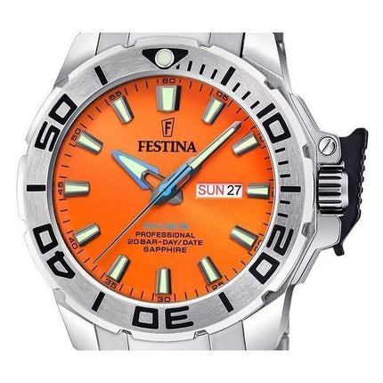 Festina The originals Stainless Steel Orange Dial Quartz Diver&#39,s F20665-5 200M herreur