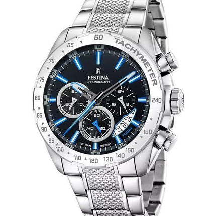 Festina tidløs kronograf rustfrit stål sort skive kvarts F20668-6 100M herreur