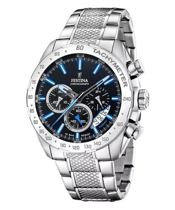 Festina tidløs kronograf rustfrit stål sort skive kvarts F20668-6 100M herreur