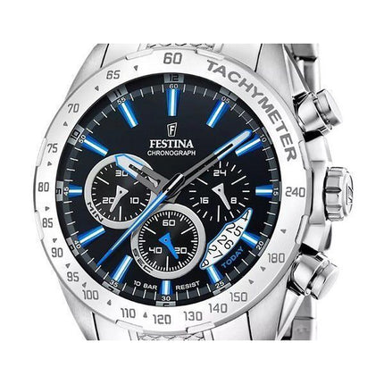 Festina tidløs kronograf rustfrit stål sort skive kvarts F20668-6 100M herreur