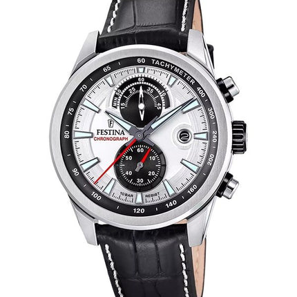 Festina Timeless Chronograph Læderrem Silver Dial Quartz F20695-1 100M herreur