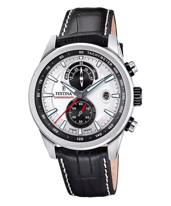 Festina Timeless Chronograph Læderrem Silver Dial Quartz F20695-1 100M herreur