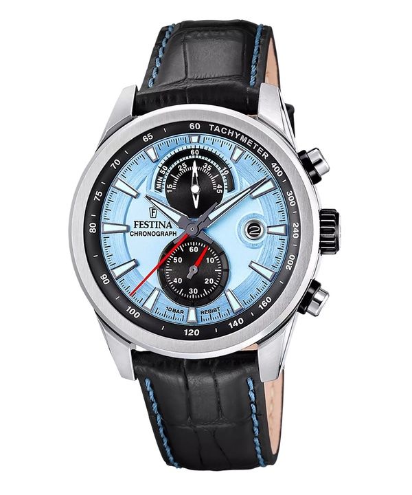 Festina Timeless Chronograph Læderrem Blue Dial Quartz F20695-2 100M herreur