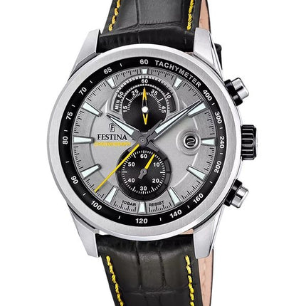 Festina Tidløs Chronograph Læderrem Grå Urskive Quartz F20695-4 100M herreur