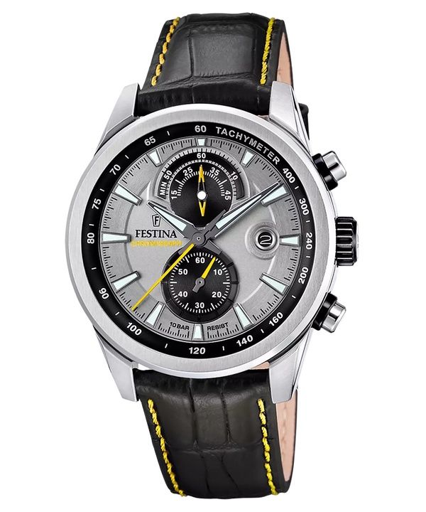 Festina Tidløs Chronograph Læderrem Grå Urskive Quartz F20695-4 100M herreur