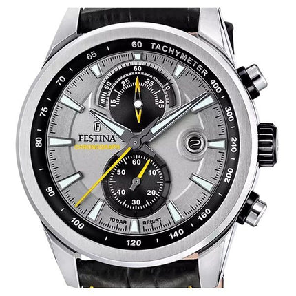 Festina Tidløs Chronograph Læderrem Grå Urskive Quartz F20695-4 100M herreur