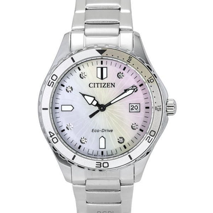 Citizen Marine Eco-Drive Krystal Accenter Rustfrit Stål Perlemorskive FE6170-88D 100M Dameur