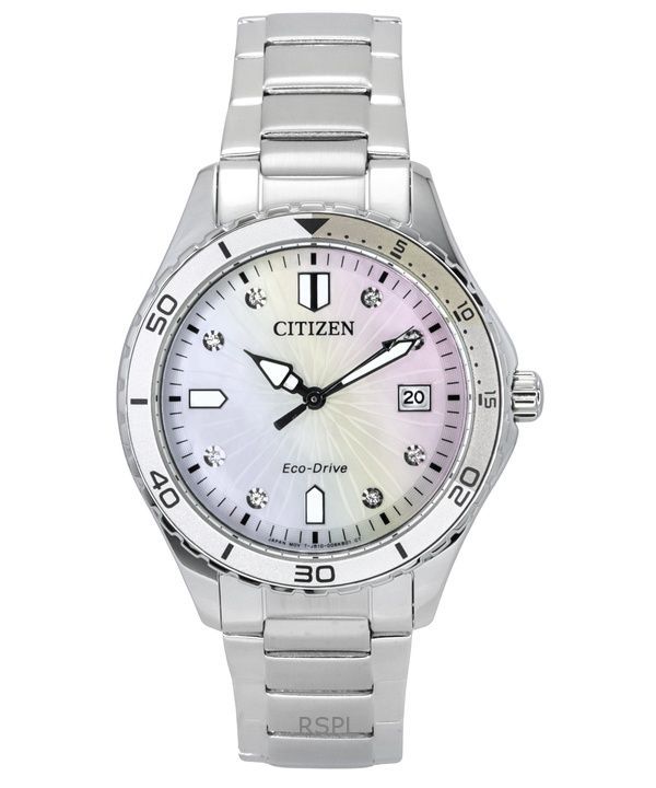 Citizen Marine Eco-Drive Krystal Accenter Rustfrit Stål Perlemorskive FE6170-88D 100M Dameur