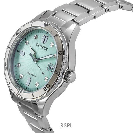 Citizen Marine Eco-Drive Crystal Accents Rustfrit stål Grøn skive FE6170-88L 100M dameur