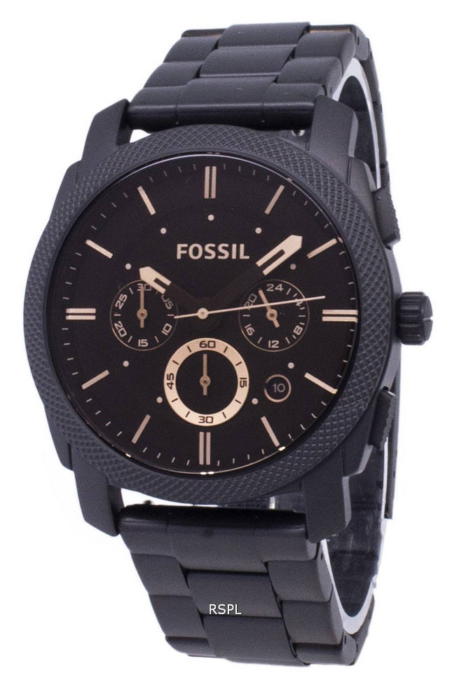 Fossile maskine Mid-Size Chronograph sort IP rustfrit stål FS4682 Herreur