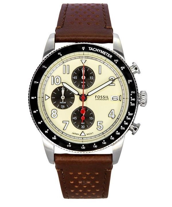 Fossil Sport Tourer Chronograph Brun læderrem Cream Dial Quartz FS6042 herreur