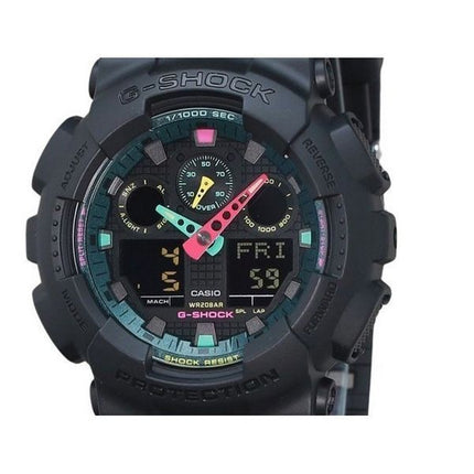 Casio G-Shock Analog Digital Multi Fluorescent Accents Series Resin Rem Black Dial Quartz GA-100MF-1A 200M herreur