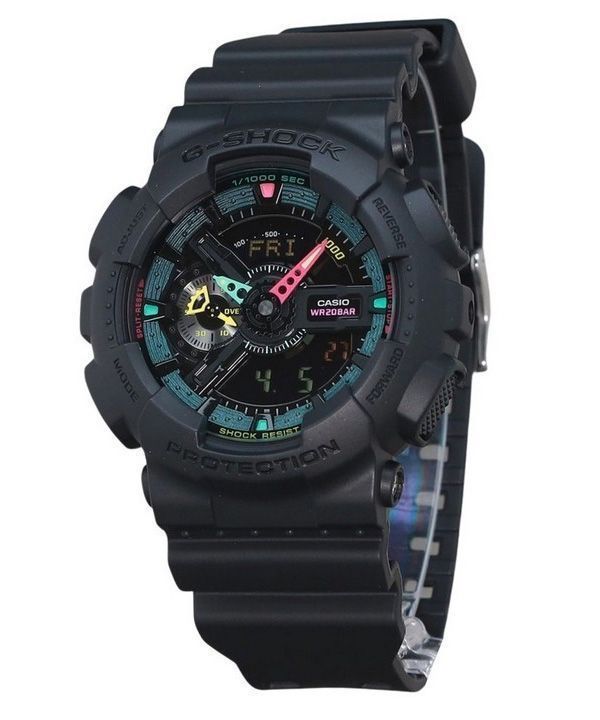 Casio G-Shock Analog Digital Multi Fluorescent Accents Series Resin Rem Black Dial Quartz GA-110MF-1A 200M herreur