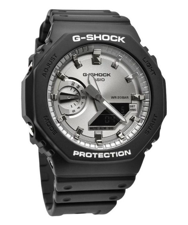 Casio G-Shock analog digital sort og sølvfarvet harpiksrem Quartz GA-2100SB-1A 200M herreur