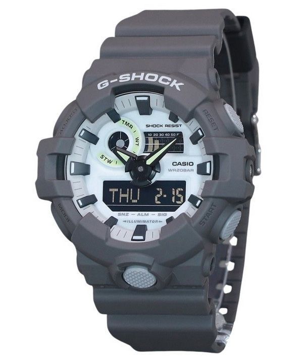 Casio G-Shock Hidden Glow Series Analog Digital Resin Rem Grå Urskive Quartz GA-700HD-8A 200M herreur