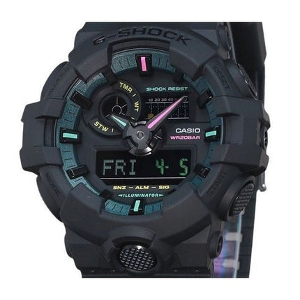 Casio G-Shock Analog Digital Multi Fluorescent Accents Series Resin Rem Black Dial Quartz GA-700MF-1A 200M herreur