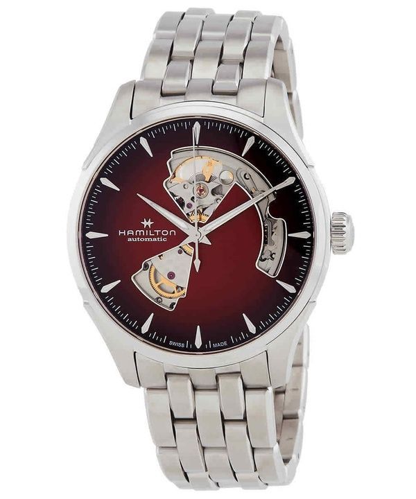 Hamilton Jazzmaster rustfrit stål Burgundy åben hjerteurskive automatisk H32675170 herreur