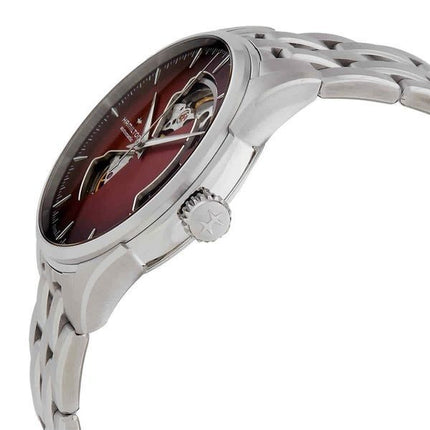 Hamilton Jazzmaster rustfrit stål Burgundy åben hjerteurskive automatisk H32675170 herreur