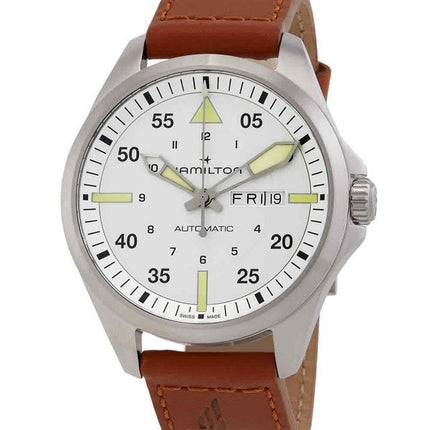 Hamilton Khaki Aviation Pilot Læderrem Sølv Urskive Automatisk H64635550 100M herreur