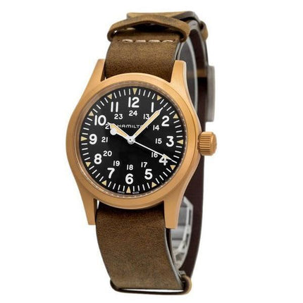 Hamilton Khaki Field Mekanisk Bronze Læderrem Sort Urskive H69459530 Herreur