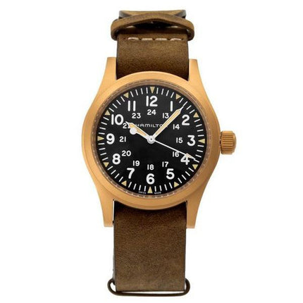 Hamilton Khaki Field Mekanisk Bronze Læderrem Sort Urskive H69459530 Herreur